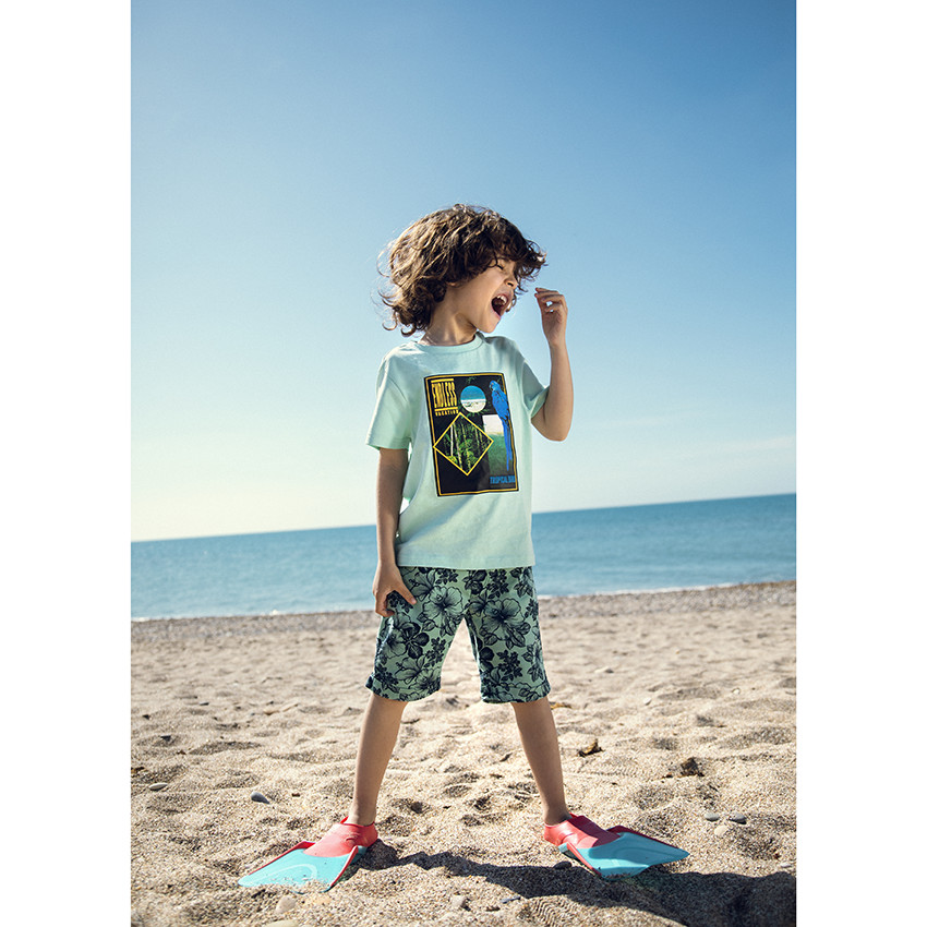 T-shirt met korte mouwen blauw met junglepatroon 