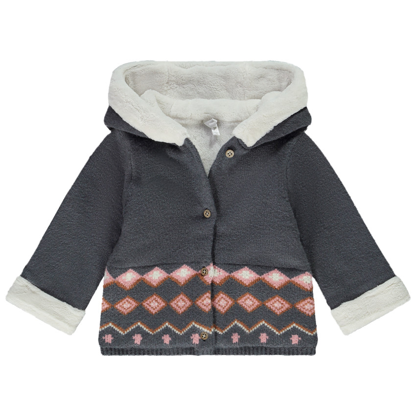 Veste doublée sherpa en tricot jacquard pour bébé fille 