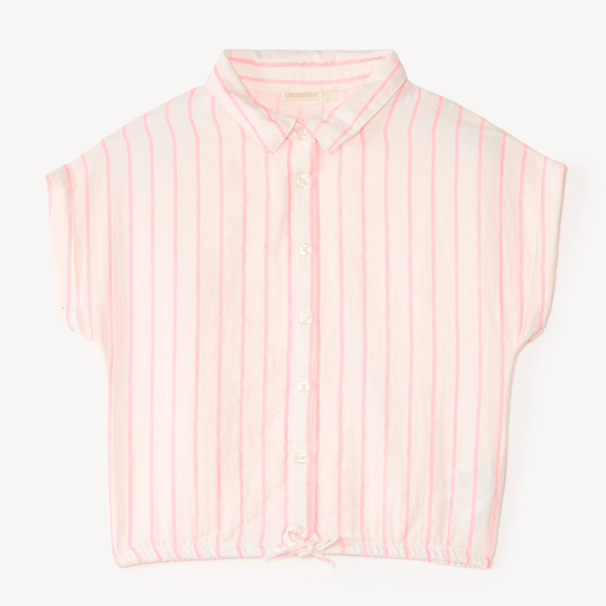 Korte mouwen gestreepte stoffen blouse meisjes 