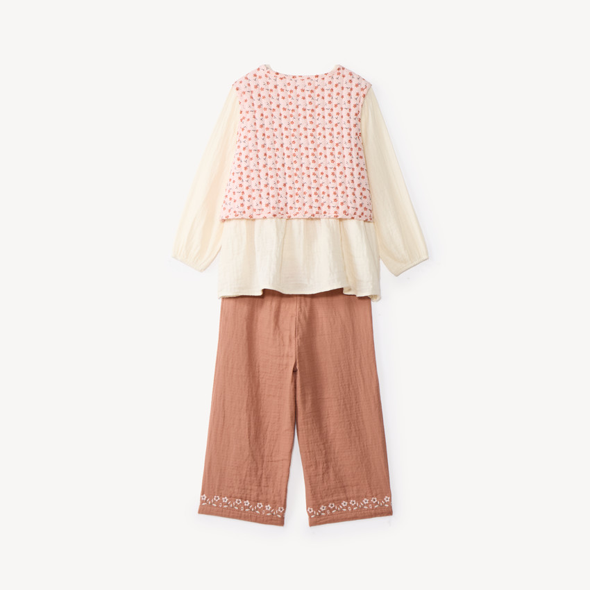 Ensemble 3 pièces bébé fille tunique + pantalon + gilet sans manches fleuris 