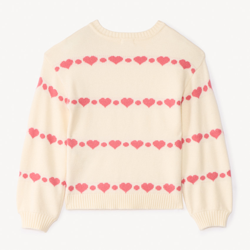 Pull oversize en tricot jacquard cœurs pour fille 