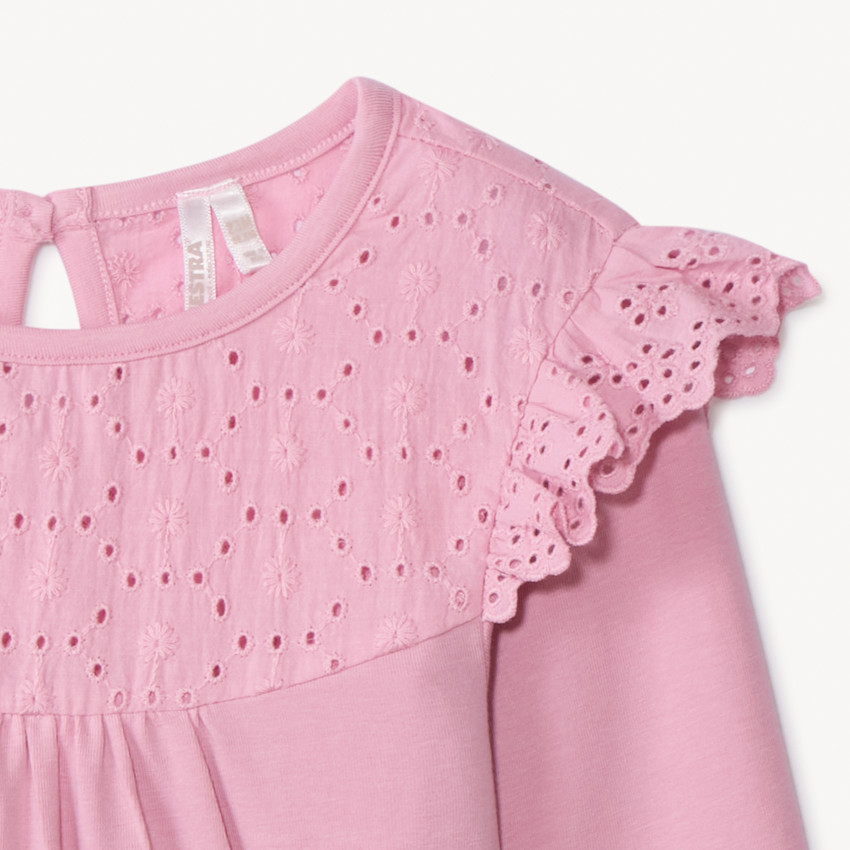 T-shirt manches longues uni à col marin brodé pour bébé fille 