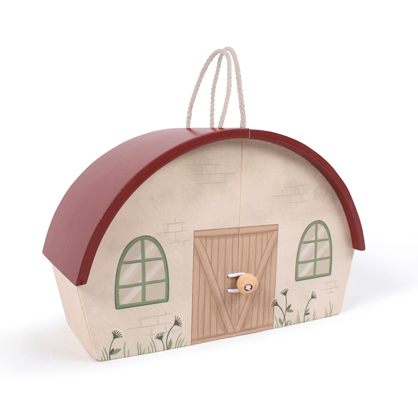 Houten boerderij met handvatten en 8 figuurtjes 18m+ 