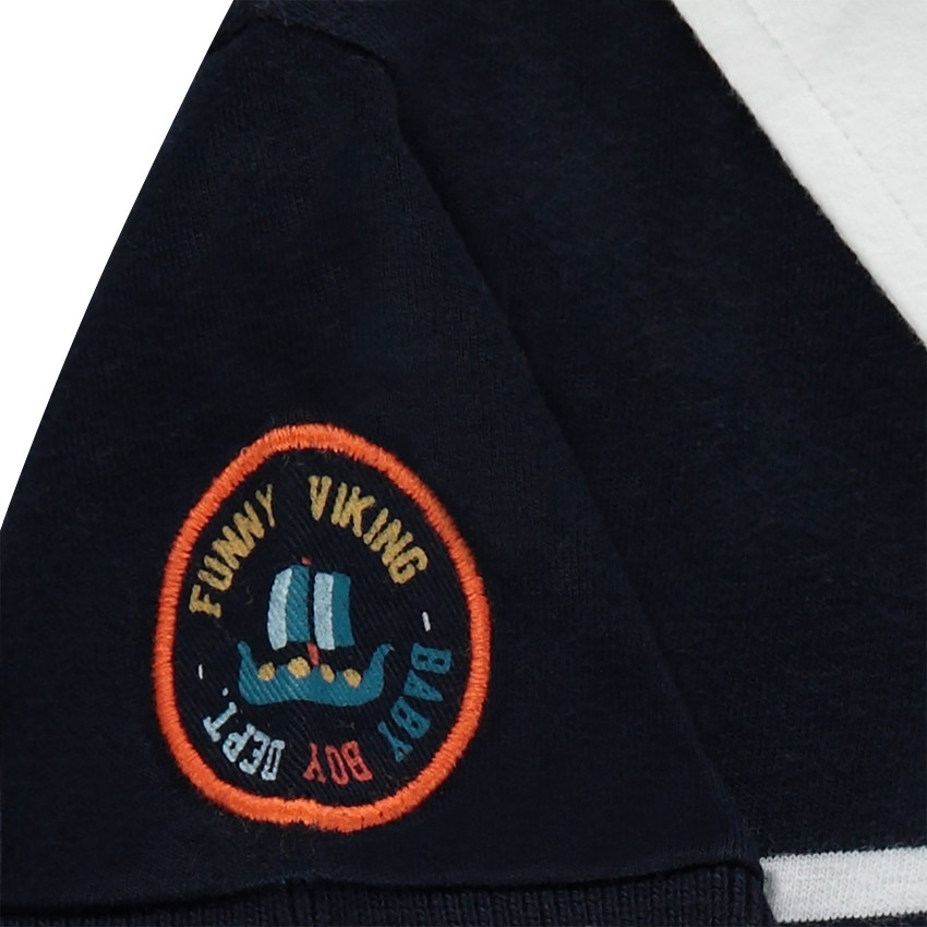 Polo manches courtes rayé avec badge patché forme viking 