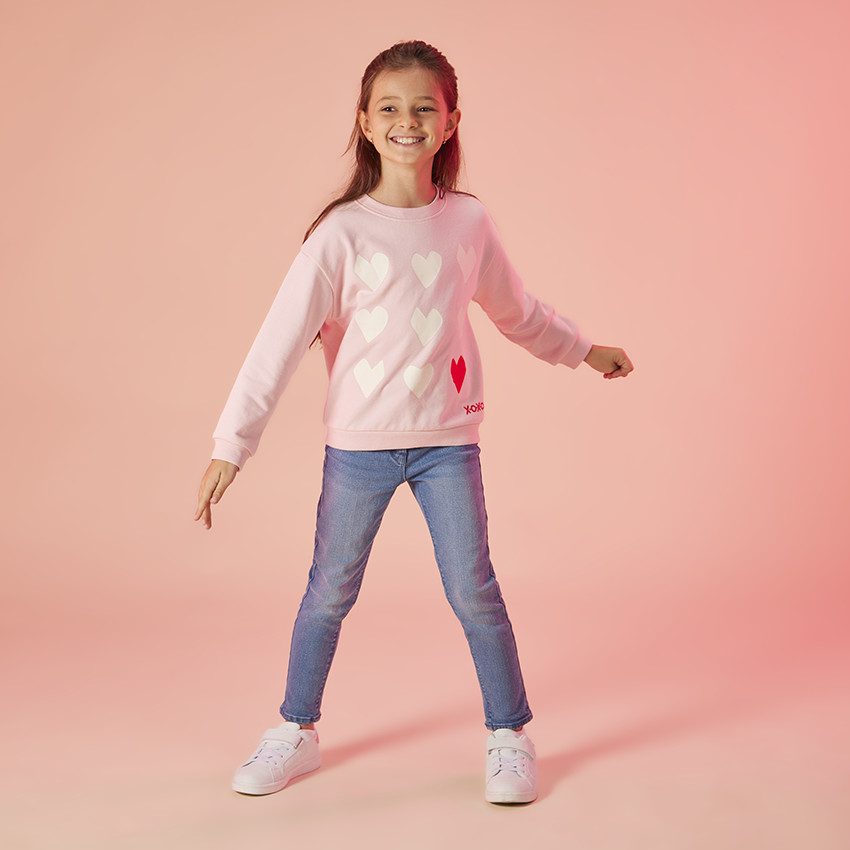 Sweat oversize en molleton motifs cœurs pour fille 