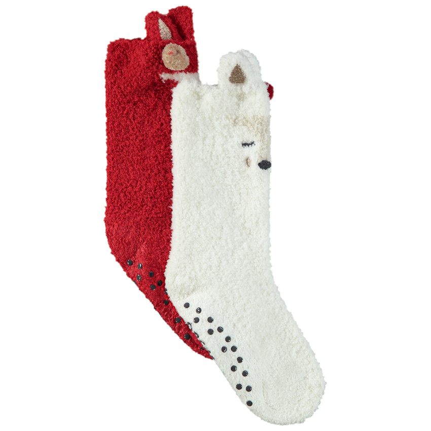 Lot de 2 paires de chaussettes antidérapantes biche pour fille 