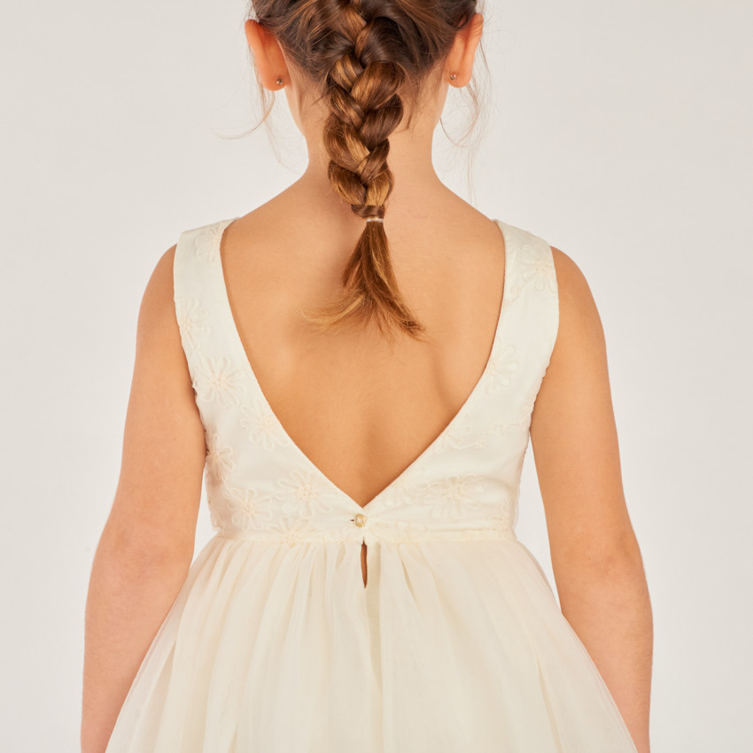 Robe de cérémonie en satin et tulle fleuri pour fille 