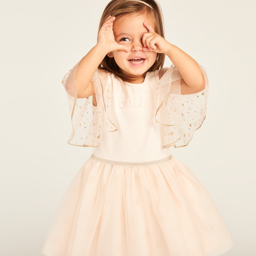 Robe manches courtes en tulle pailleté effet 2-en-1 pour bébé fille 