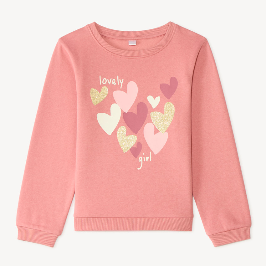 Sweat en molleton imprimé fantaisie pailleté fille 