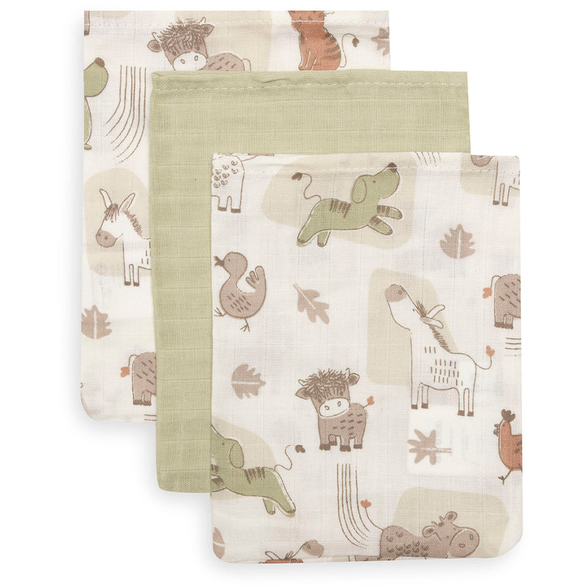 Gant de toilette gaze de coton 15x20cm Barn Buddies 3pcs 