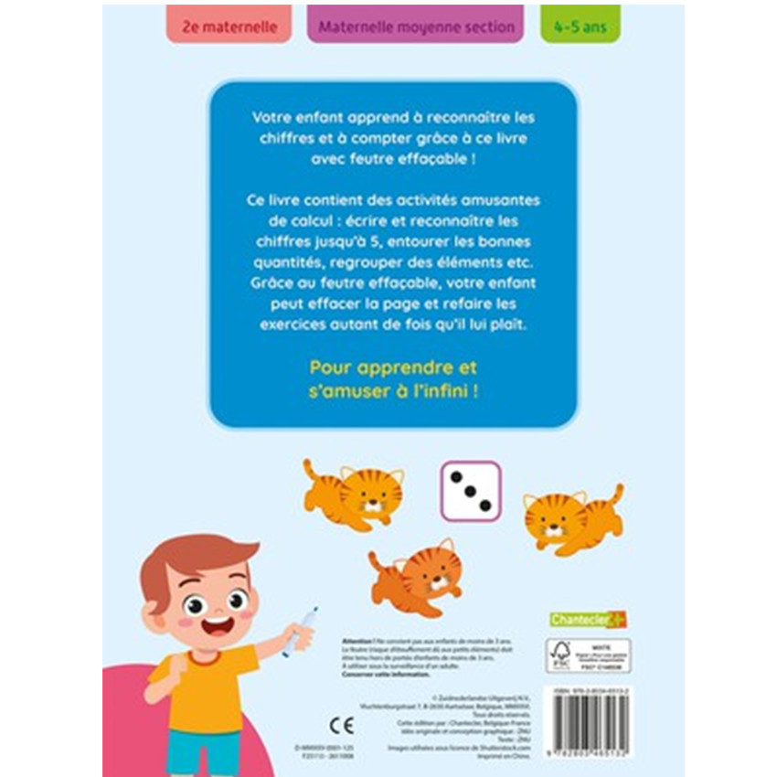 Livre d'exercices FR - Feutre effaçable - Premiers jeux de calcul - 4ans+ 
