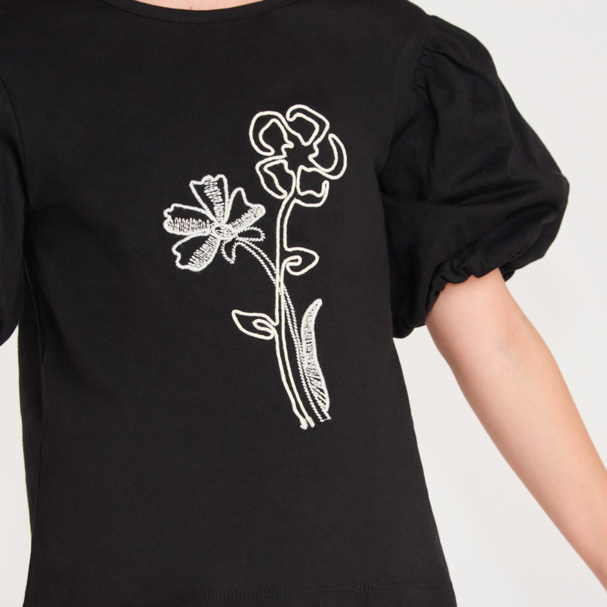 T-shirt manches courtes fille fleurs en cording 
