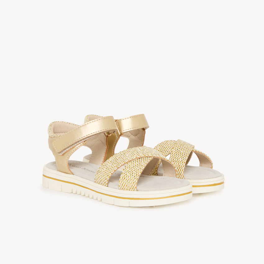 Gouden sandalen met kruisbanden en slangenprint voor meisjes 