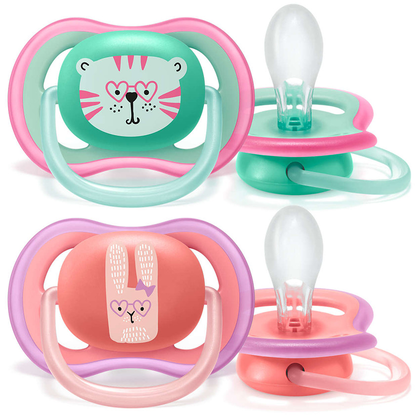Lot de 2 sucettes 18m+ - Air Girl Tigre Lapin 