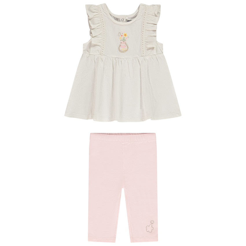 Set in jersey tuniek geborduurd + legging voor baby meisje 
