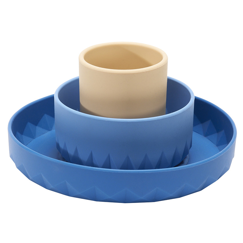 Coffret repas 3 pièces en silicone Origami  - Bleu 