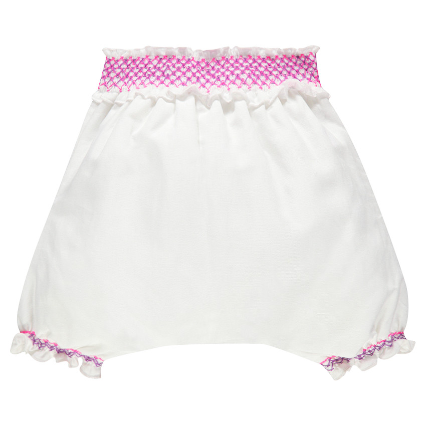 Sarouel en lin et coton avec smocks et broderies 