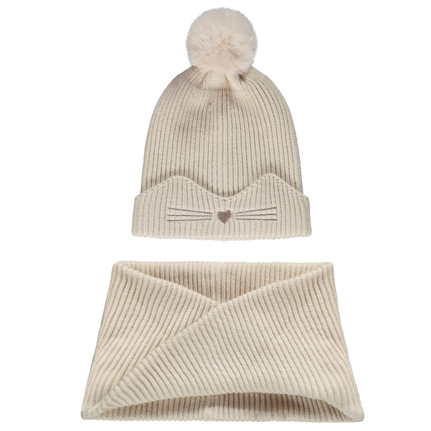Ensemble en tricot bonnet chat + snood pour fille 