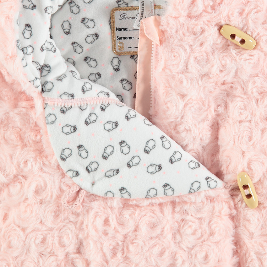 Veste à capuche en sherpa moutonnée avec pingouin brodé 