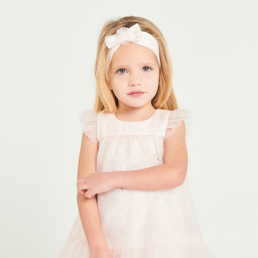 Robe en tulle avec fleurs 3D + bandeau avec nœud en tulle pour bébé fille 