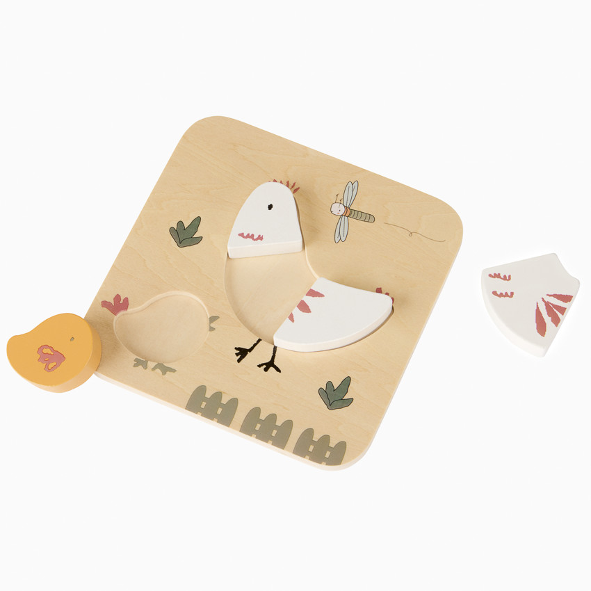 Houten puzzel met 4 stukken – Hen en haar kuiken 