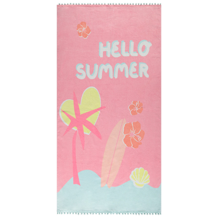 Handdoek met pompons print Hello Summer voor meisjes 