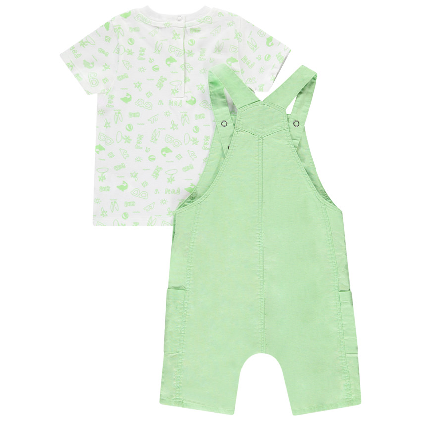 Set van salopette in effen groen met t-shirt met korte mouwen en fantasieprint voor babyjongens 
