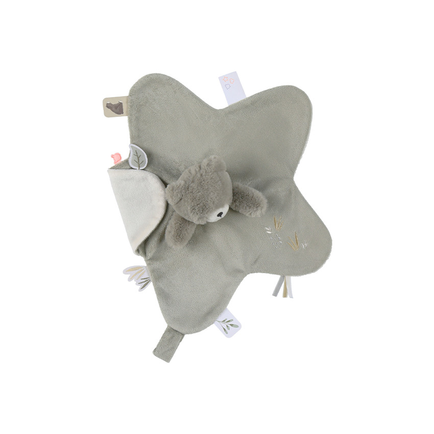 Doudou plat en veloudoux Orso l'ours kaki 