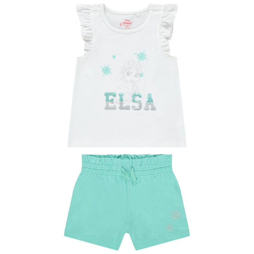 Set van mouwloos T-shirt met print van Elsa Frozen in magische pailletten 