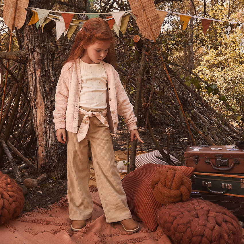 T-shirt manches longues en tricot côte imprimée cœur pour fille 