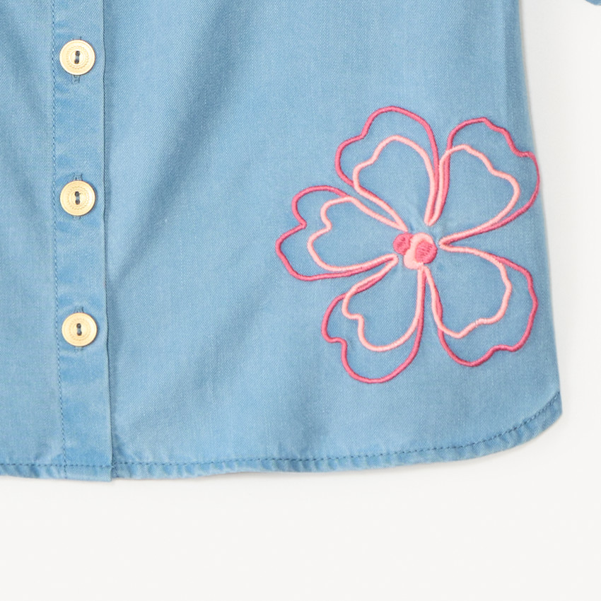 Korte mouwen blouse met gesmokte schouders en bloemen in corduroy voor meisjes 