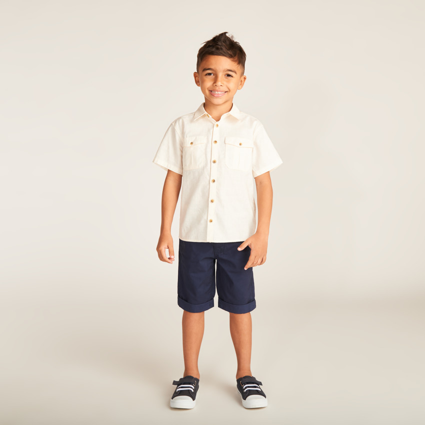 Chemise manches courtes en toile unie garçon 