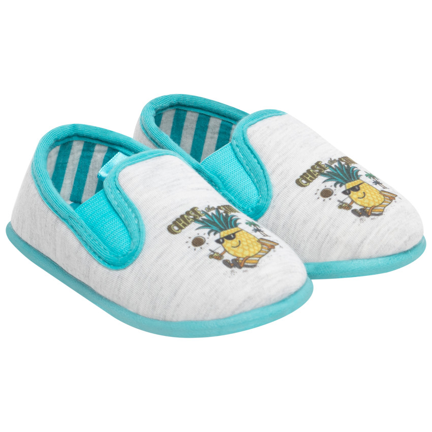 Lage babypantoffels met ananasmotief voor jongens 