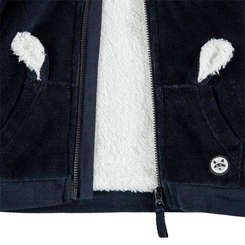 Vest met kap van velours en voering van sherpa 