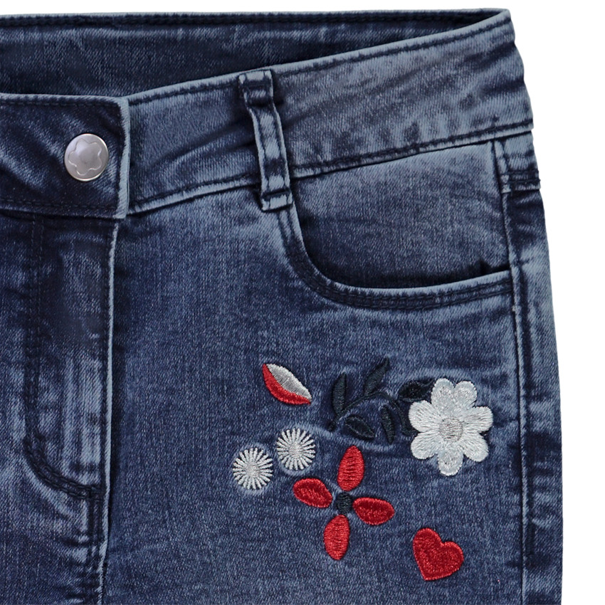 Slim jeans met washed look en geborduurde bloemen voor meisjes 