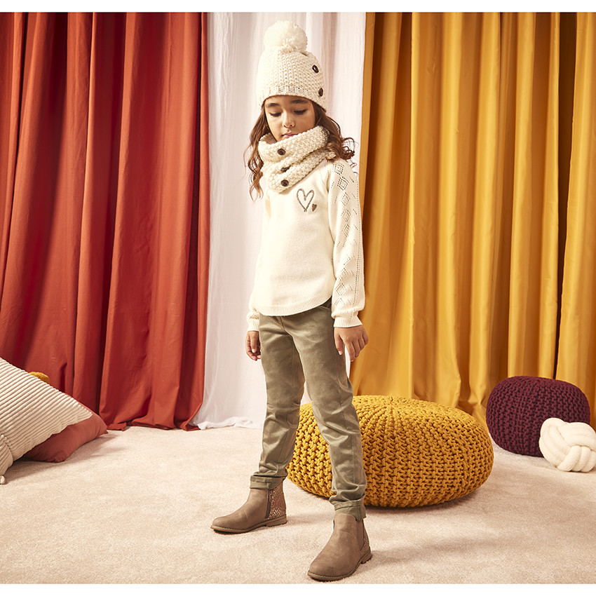 Ensemble bonnet et snood en tricot doublés sherpa pou enfant fille 