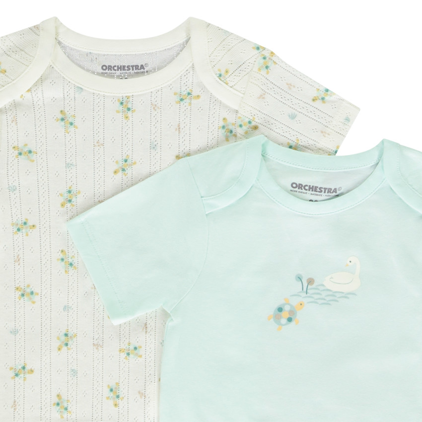 Set van 5 bodies met korte mouwen en schildpadmotief voor meisjes met verschillende openingen afhankelijk van de leeftijd 