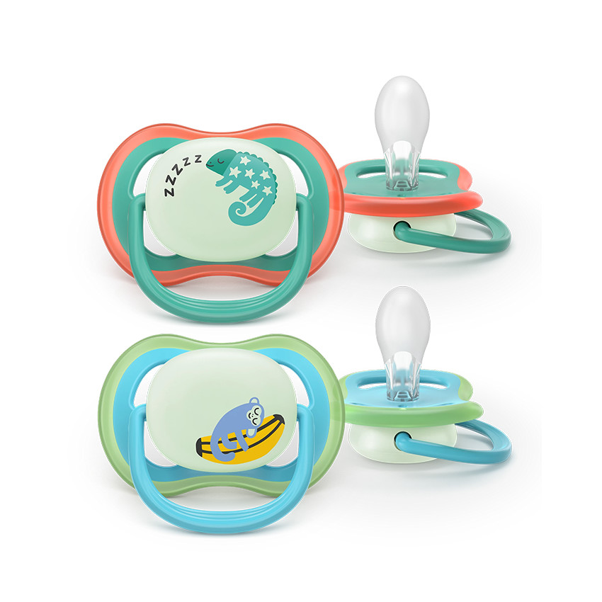 Lot de 2 sucettes silicone 6-18M Ultra Air nuit décorées 
