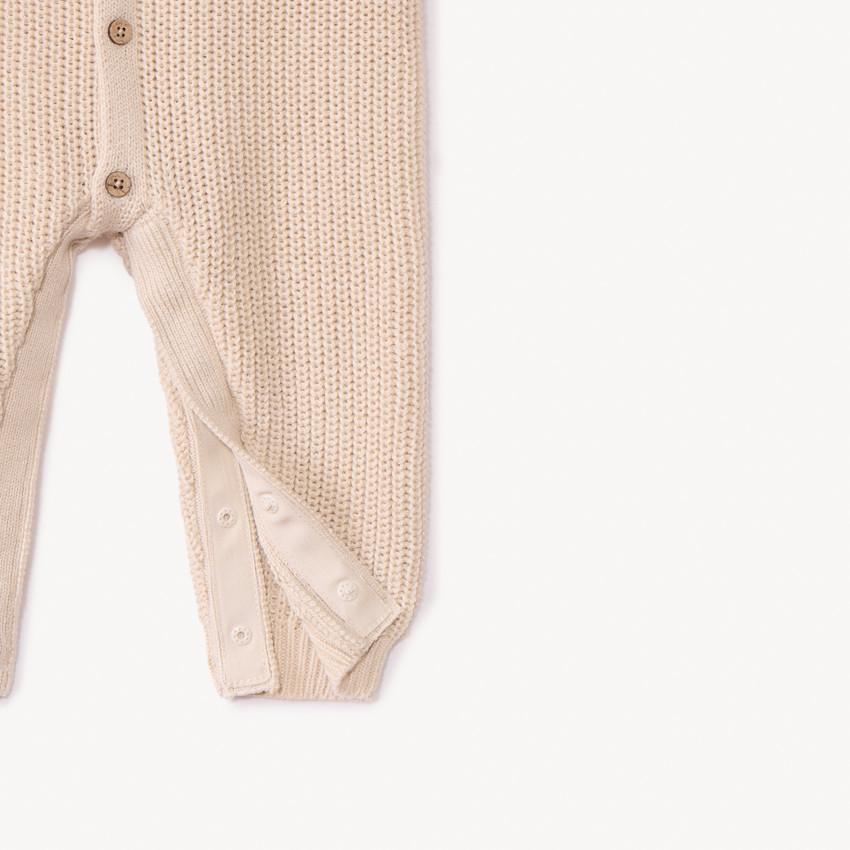 Lange jumpsuit met muts in gebreid, effen voor baby 