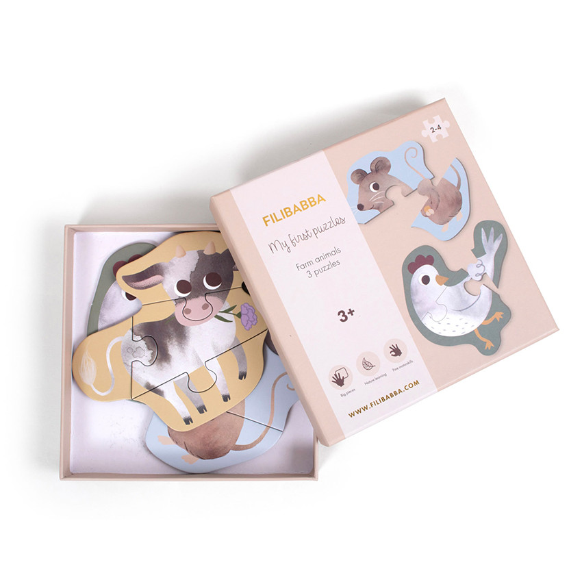 Set van de 3 eerste puzzels Dieren van de boerderij 3jaar+ 
