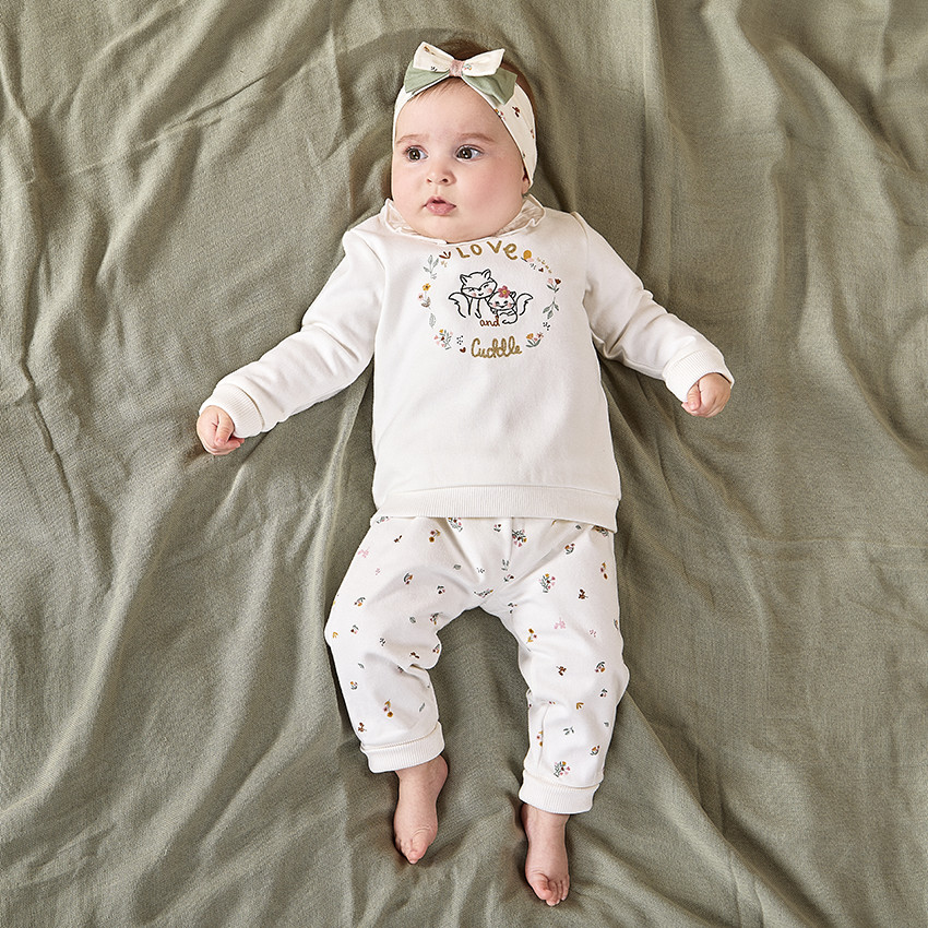 Ensemble long t-shirt fantaisie + pantalon pour bébé fille 