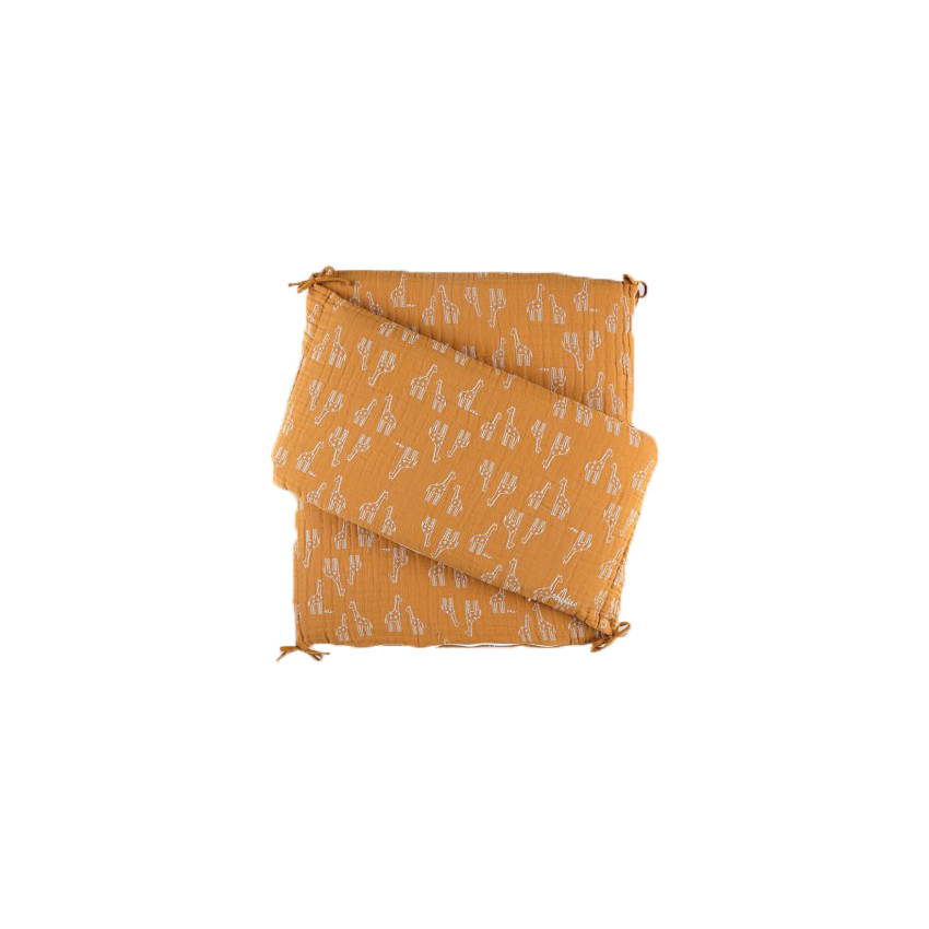 Tour de lit respirant en mousseline de coton imprimé girafe - Ocre 