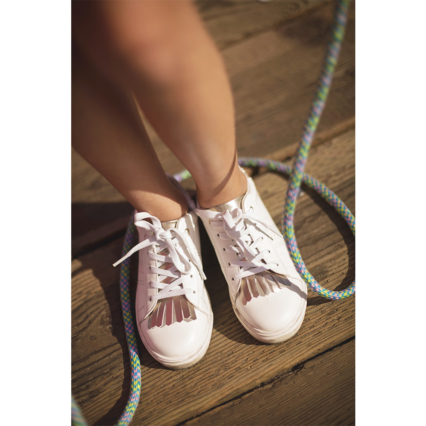 Baskets basses à lacets avec paillettes et franges rose gold du 28 au 35 