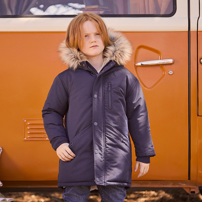 Parka à capuche avec fausse fourrure amovible pour garçon 