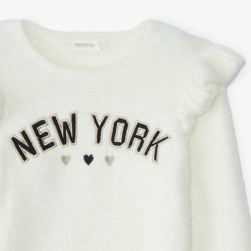 Pull pelucheux en tricot et volants fantaisies pour fille  