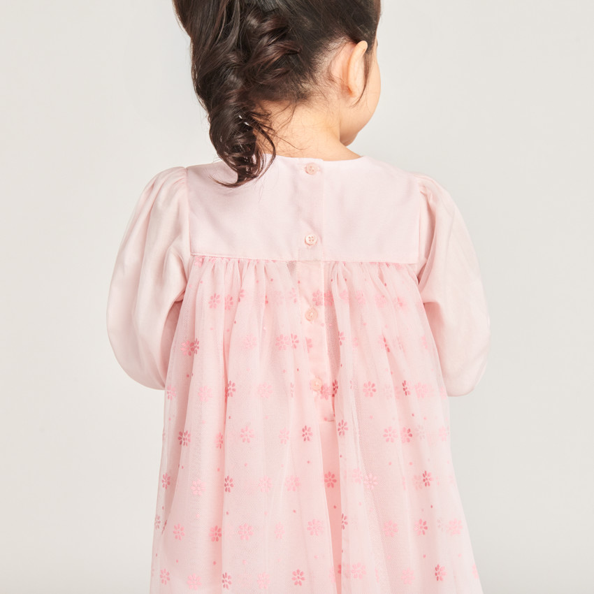 Robe de cérémonie bi-matière imprimé fleurs pour bébé fille 