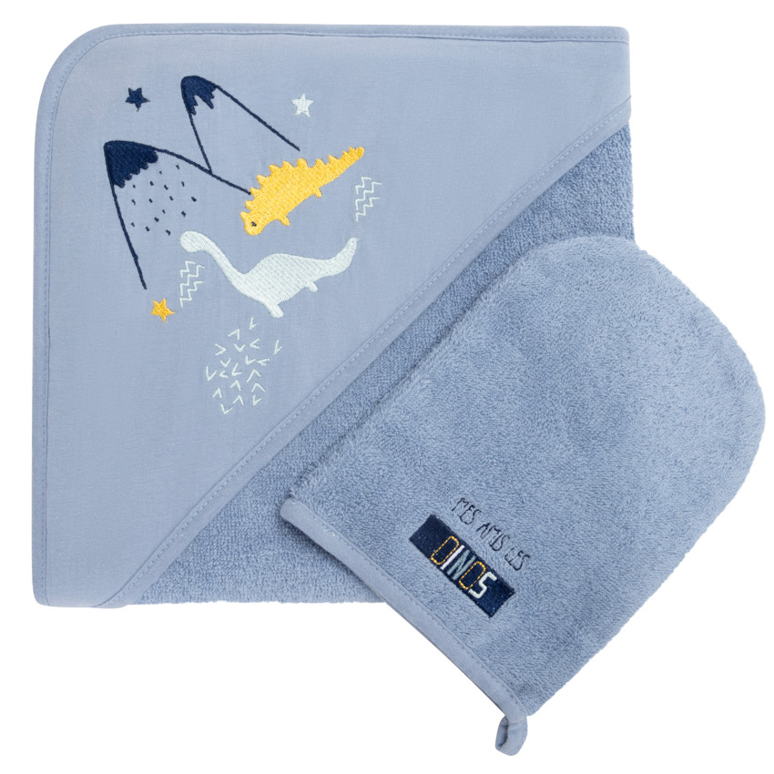 Set de bain cape + gant de toilette Mes Amis les Dinos 