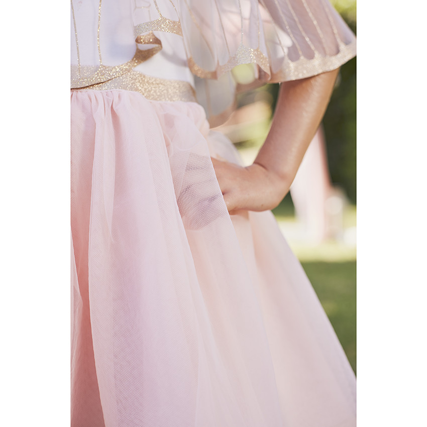 Robe de cérémonie bi-matière en jersey et tulle + cape papillon pour fille 