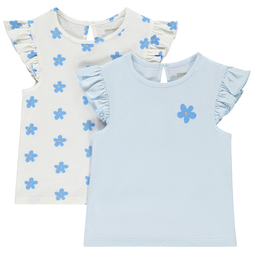 Lot de 2 t-shirts manches courtes fleurs plates pour bébé fille 