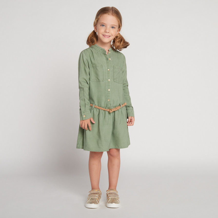 Jurk met lange mouwen in blouse-stijl met ceintuur voor meisjes 